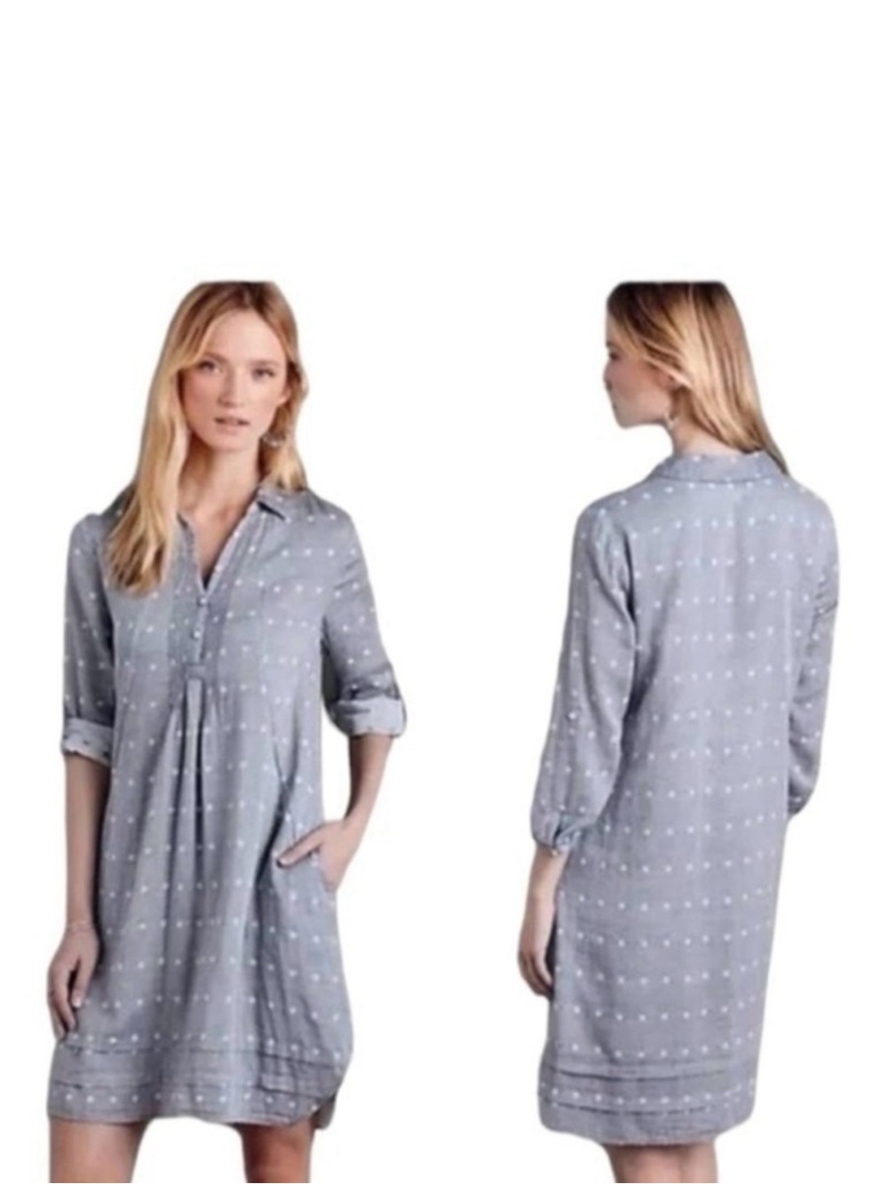 Anthropologie Isabella Sinclair blue polka-dot chambray tunic dress XS